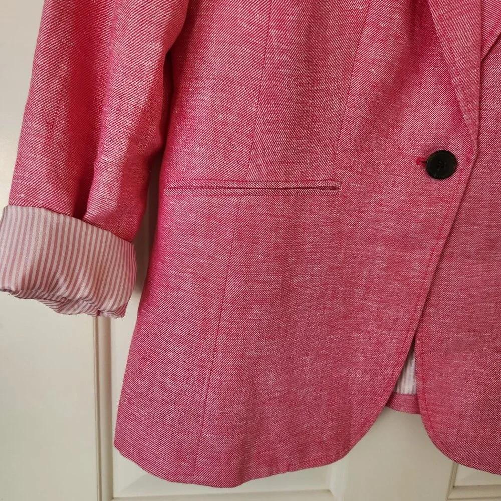 Talbots Pink Linen Blazer Jacket Single Button Lightweight Summer Office Work - Picture 4 of 10